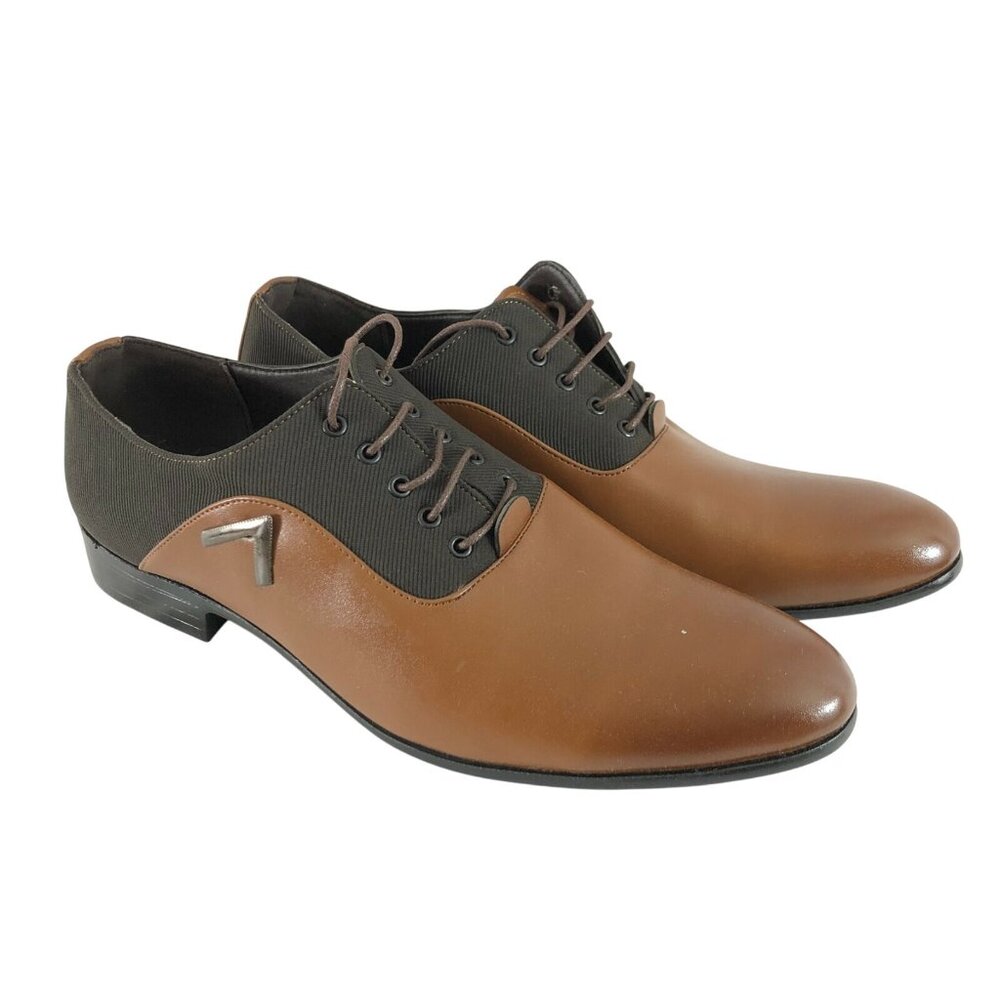 Mens Oxford Dress Shoes Lace Up Leather Brown US Size 9